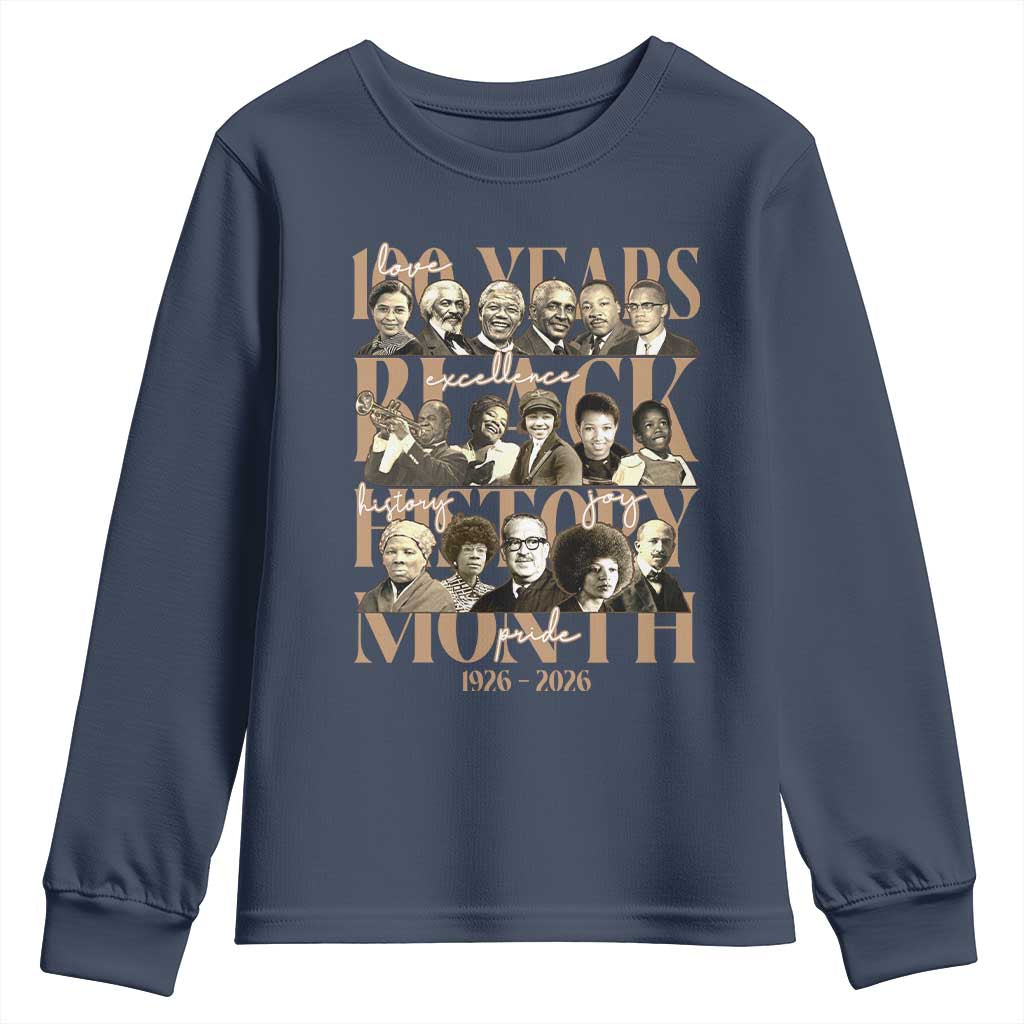 100 Years Of Black History Month Youth Sweatshirt African American Historical Figures TS11 Navy Print Your Wear
