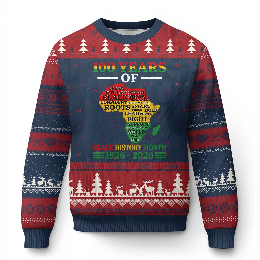 100 Years Of Black History Month Ugly Christmas Sweater Centennial Of Black Culture TS11 Navy Red Print Your Wear