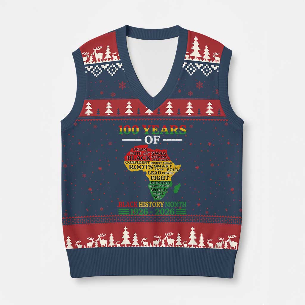 100 Years Of Black History Month V-Neck Knit Sweater Vest Centennial Of Black Culture TS11 Navy Red Print Your Wear