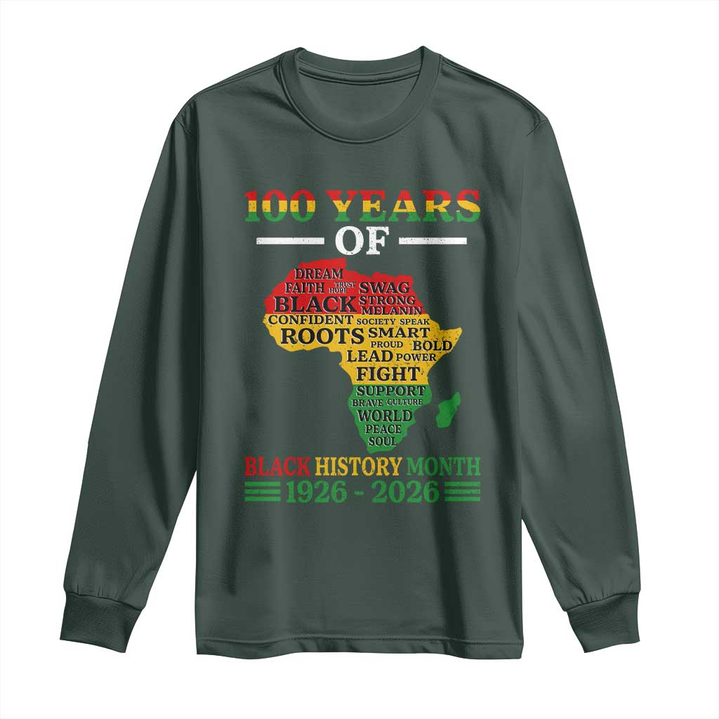 100 Years Of Black History Month Long Sleeve Shirt Centennial Of Black Culture TS11 Dark Forest Green Print Your Wear