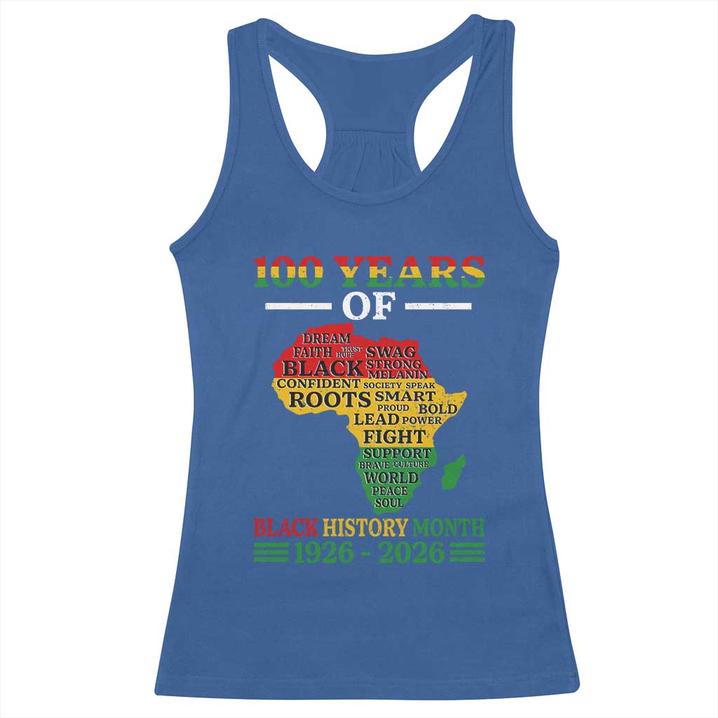 100 Years Of Black History Month Racerback Tank Top Centennial Of Black Culture TS11 Royal Blue Print Your Wear