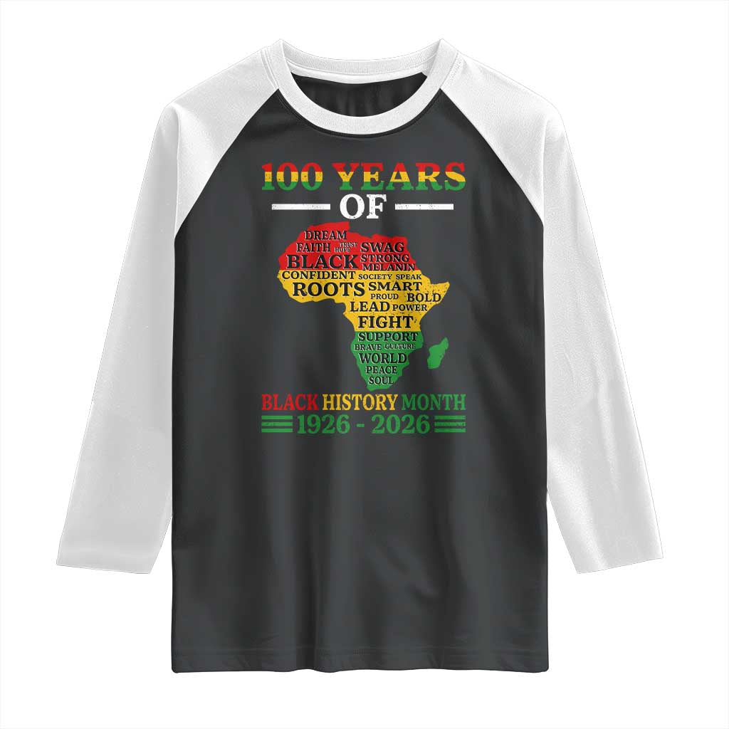 100 Years Of Black History Month Raglan Shirt Centennial Of Black Culture TS11 Black White Print Your Wear