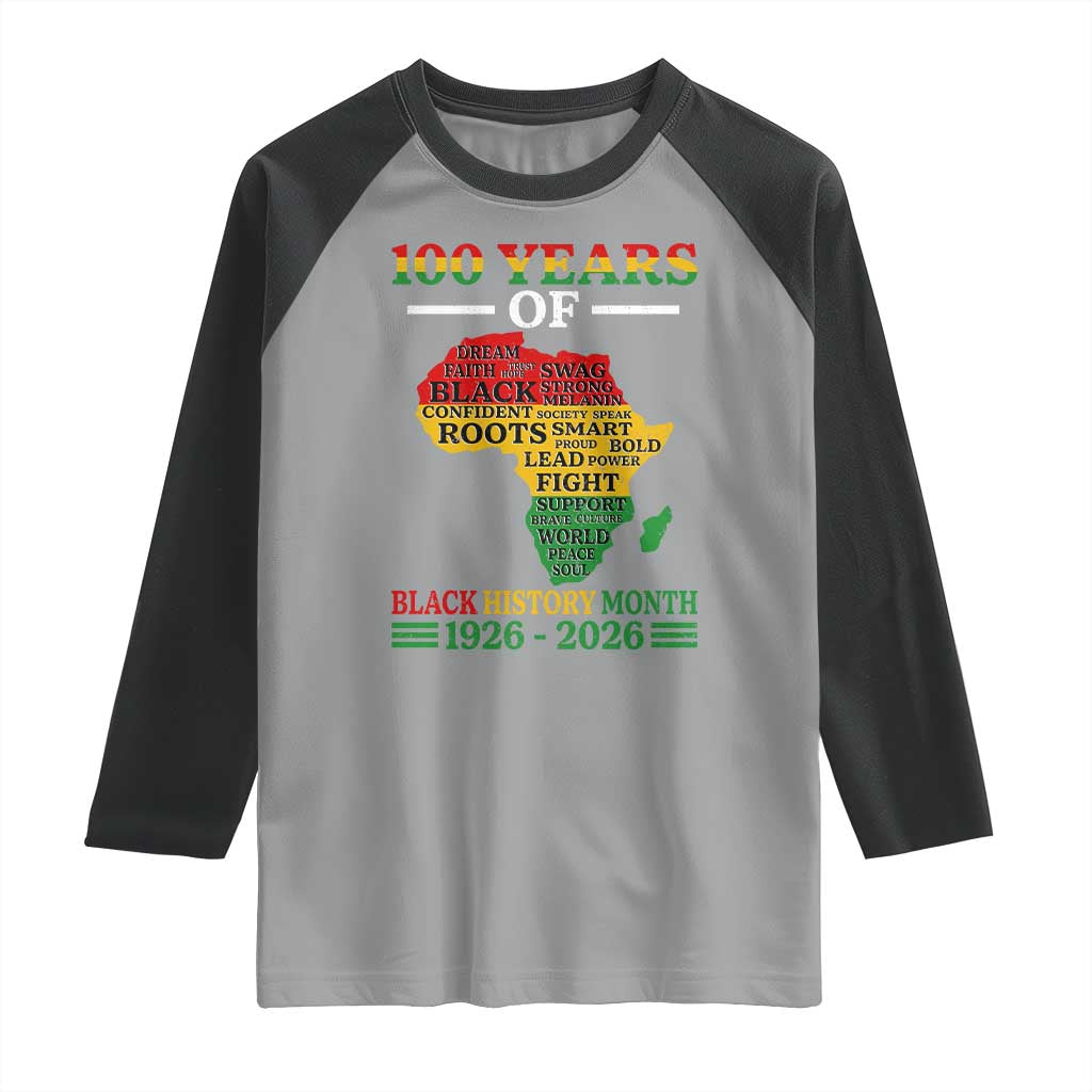 100 Years Of Black History Month Raglan Shirt Centennial Of Black Culture TS11 Sport Gray Black Print Your Wear