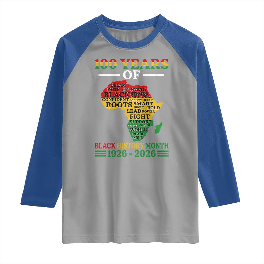 100 Years Of Black History Month Raglan Shirt Centennial Of Black Culture TS11 Sport Gray Royal Print Your Wear