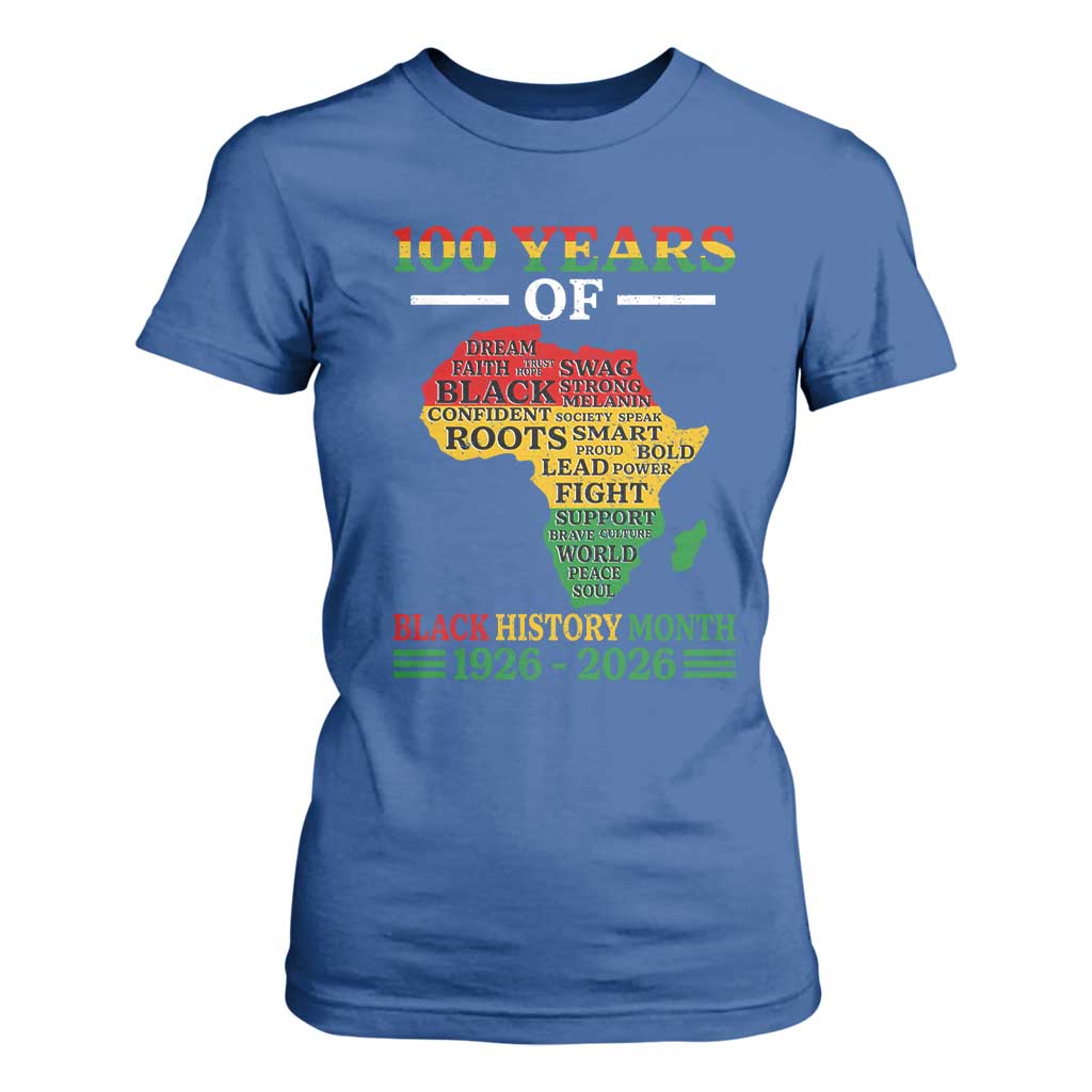 100 Years Of Black History Month T Shirt For Women Centennial Of Black Culture TS11 Royal Blue Print Your Wear