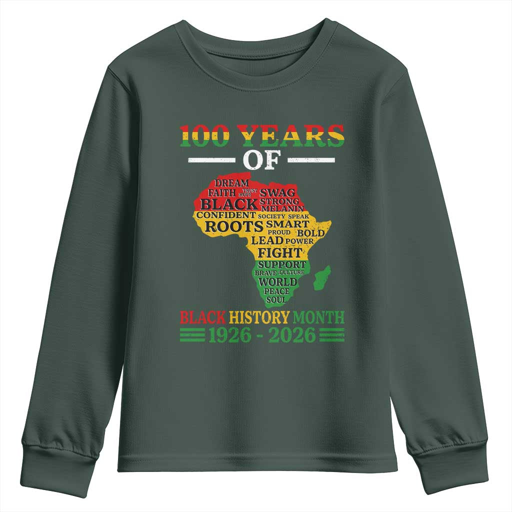 100 Years Of Black History Month Youth Sweatshirt Centennial Of Black Culture TS11 Dark Forest Green Print Your Wear