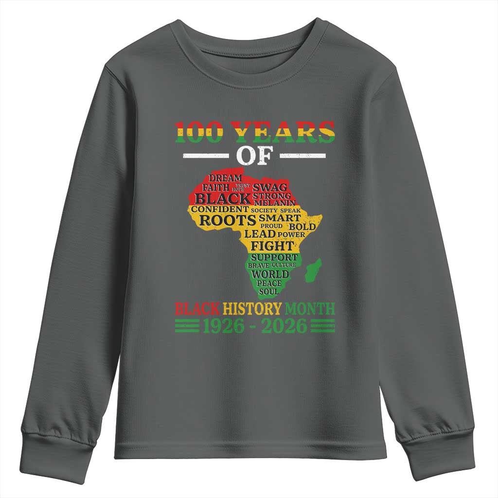 100 Years Of Black History Month Youth Sweatshirt Centennial Of Black Culture TS11 Dark Heather Print Your Wear