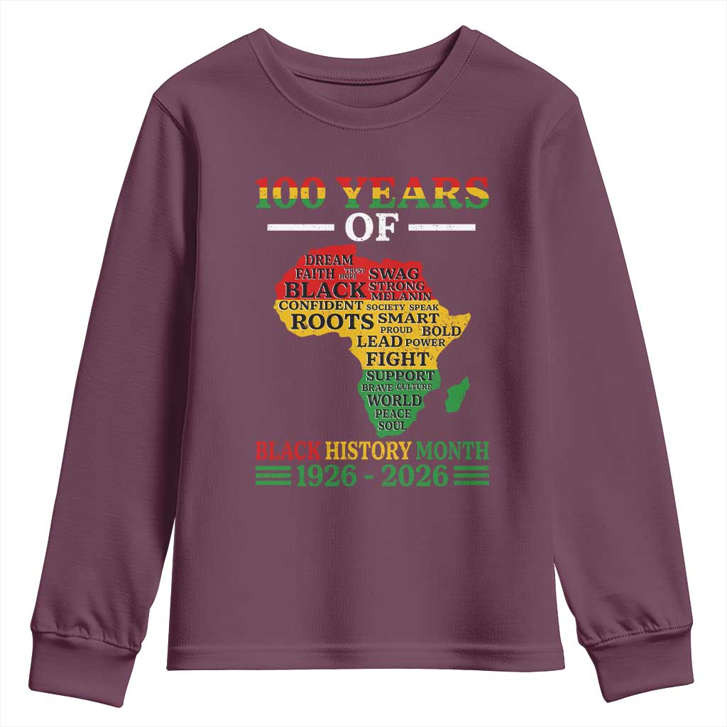 100 Years Of Black History Month Youth Sweatshirt Centennial Of Black Culture TS11 Maroon Print Your Wear