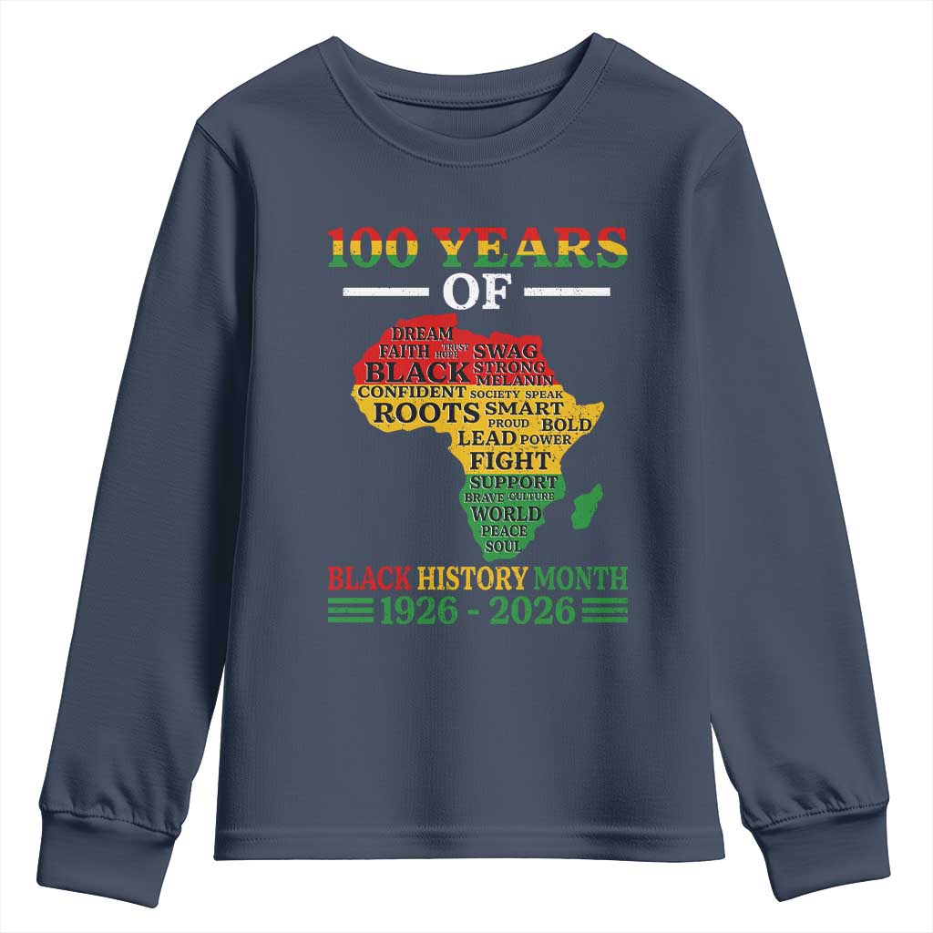 100 Years Of Black History Month Youth Sweatshirt Centennial Of Black Culture TS11 Navy Print Your Wear