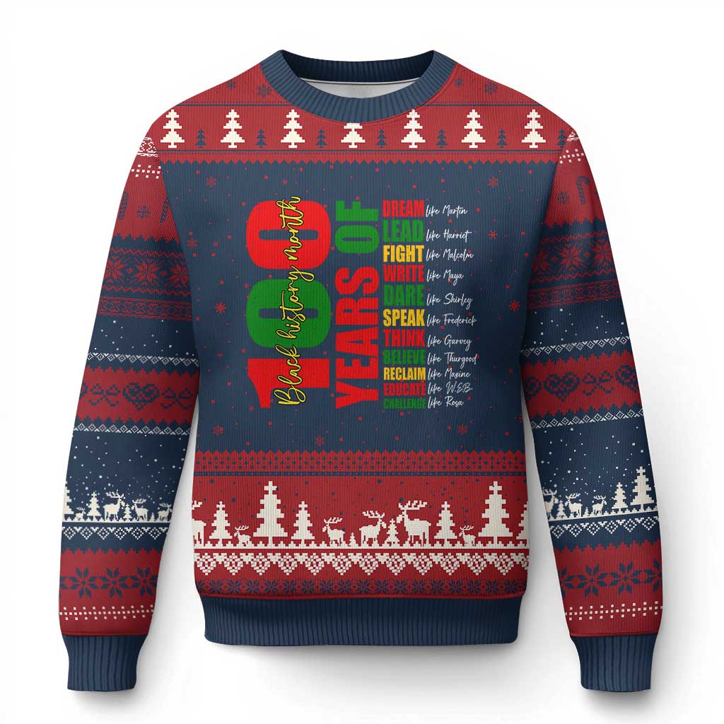 100 Years Of Black History Ugly Christmas Sweater African American Historical Figures African American Teacher TS11 Navy Red Print Your Wear