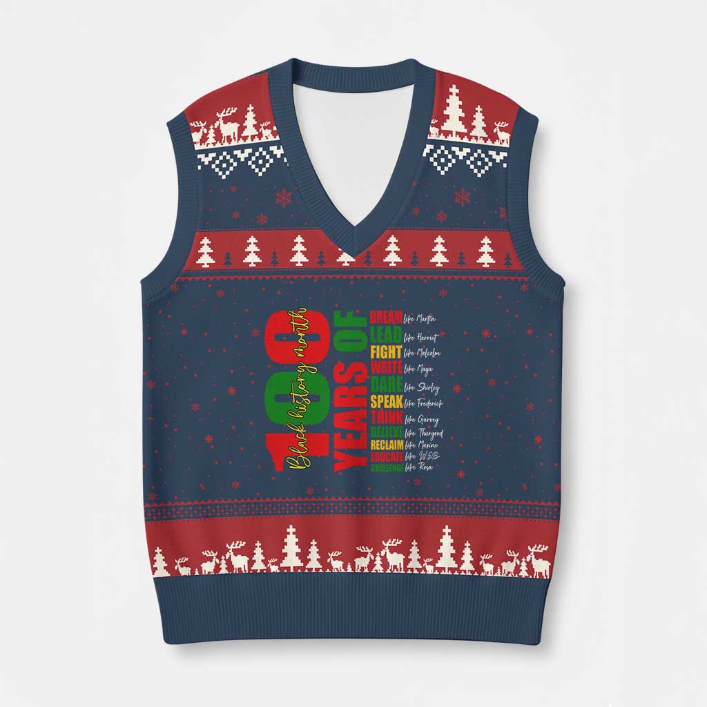 100 Years Of Black History V-Neck Knit Sweater Vest African American Historical Figures African American Teacher TS11 Navy Red Print Your Wear