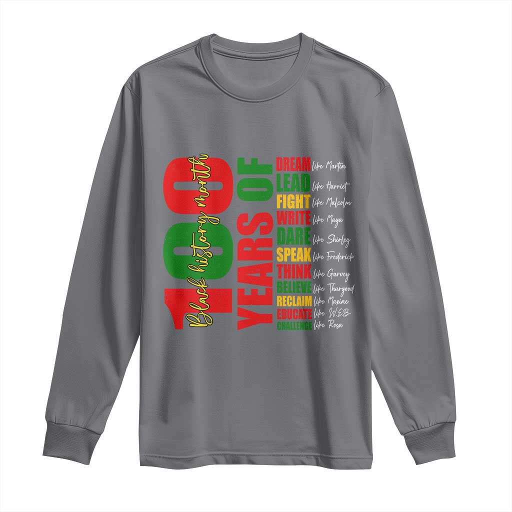 100 Years Of Black History Long Sleeve Shirt African American Historical Figures African American Teacher TS11 Charcoal Print Your Wear