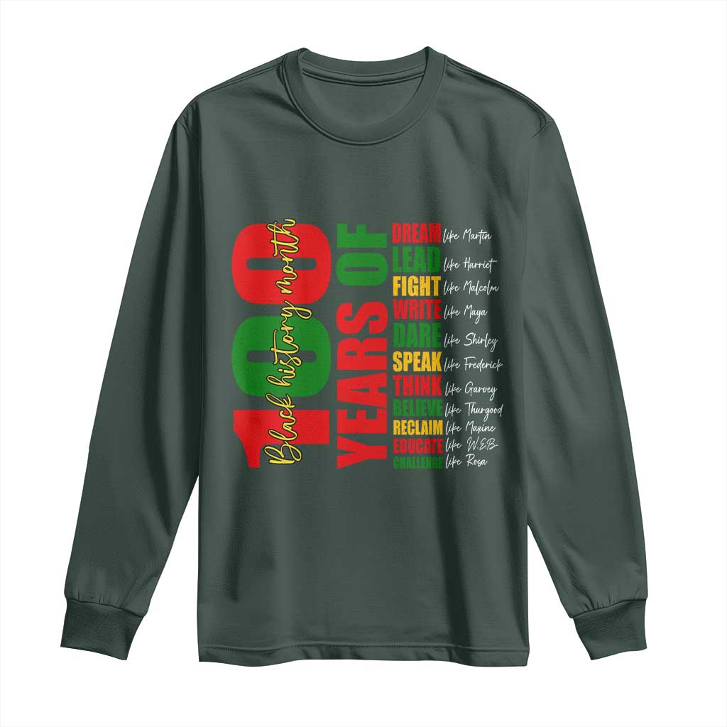 100 Years Of Black History Long Sleeve Shirt African American Historical Figures African American Teacher TS11 Dark Forest Green Print Your Wear
