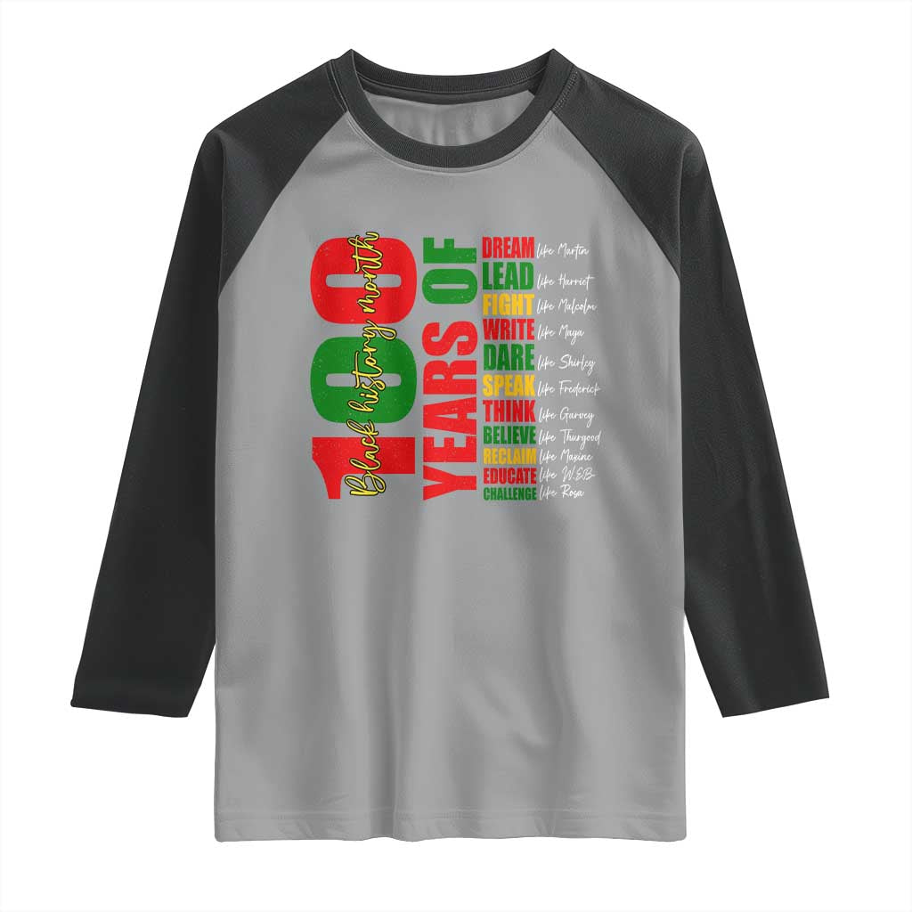 100 Years Of Black History Raglan Shirt African American Historical Figures African American Teacher TS11 Sport Gray Black Print Your Wear