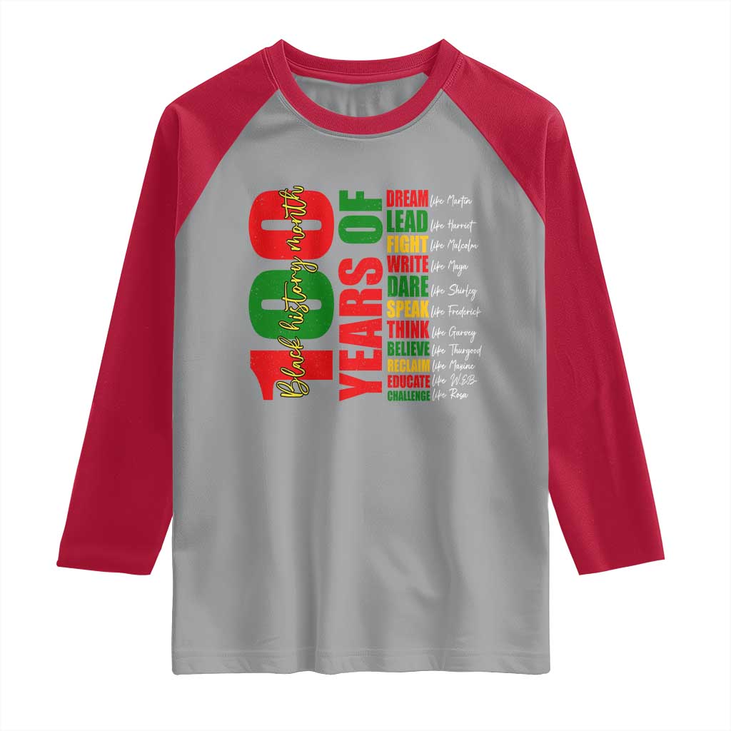 100 Years Of Black History Raglan Shirt African American Historical Figures African American Teacher TS11 Sport Gray Red Print Your Wear