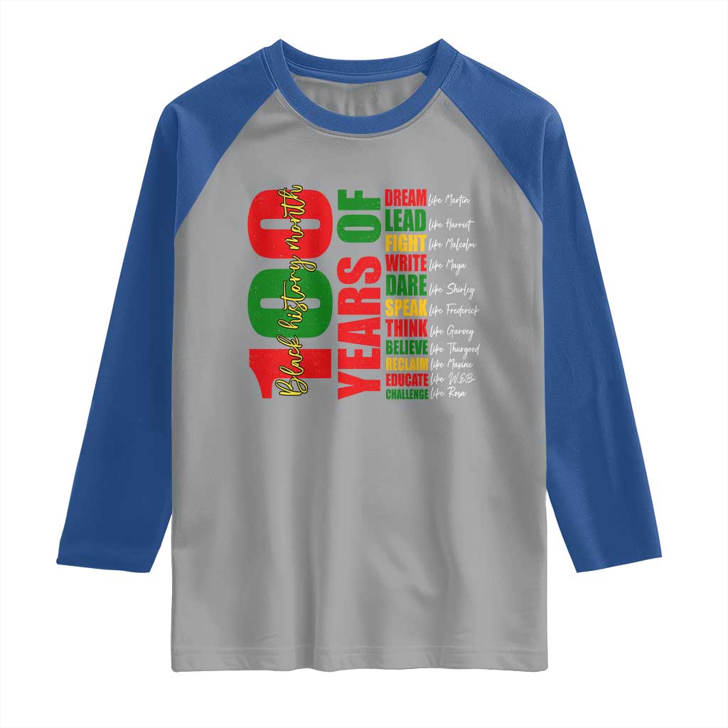 100 Years Of Black History Raglan Shirt African American Historical Figures African American Teacher TS11 Sport Gray Royal Print Your Wear