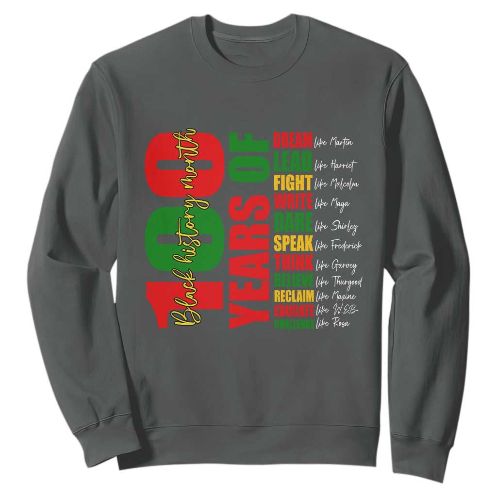 100 Years Of Black History Sweatshirt African American Historical Figures African American Teacher TS11 Dark Heather Print Your Wear