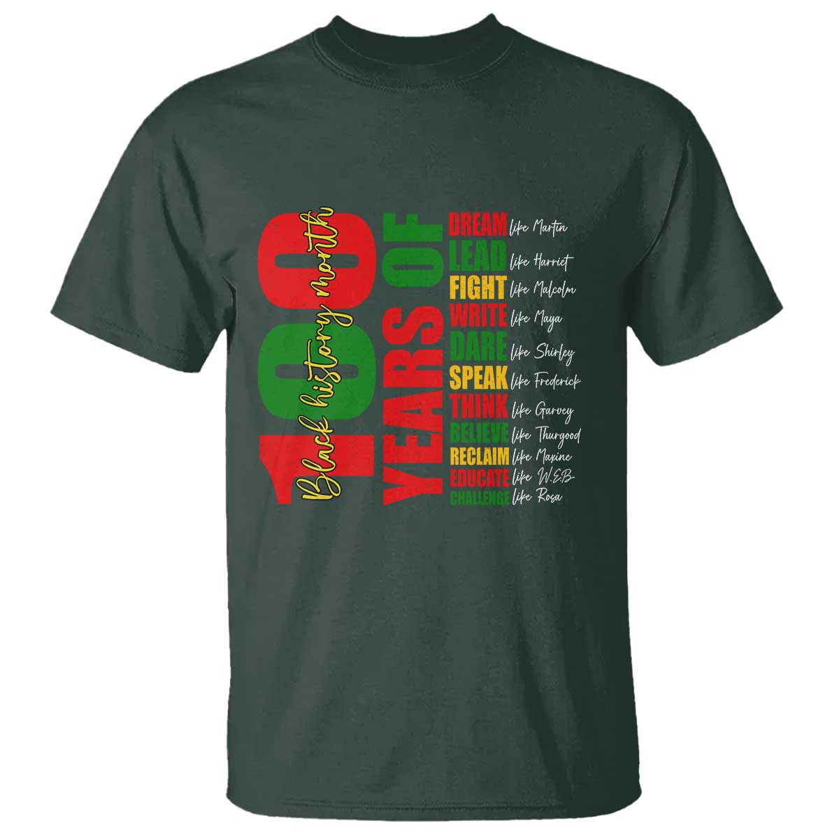 100 Years Of Black History T Shirt African American Historical Figures African American Teacher TS11 Dark Forest Green Print Your Wear