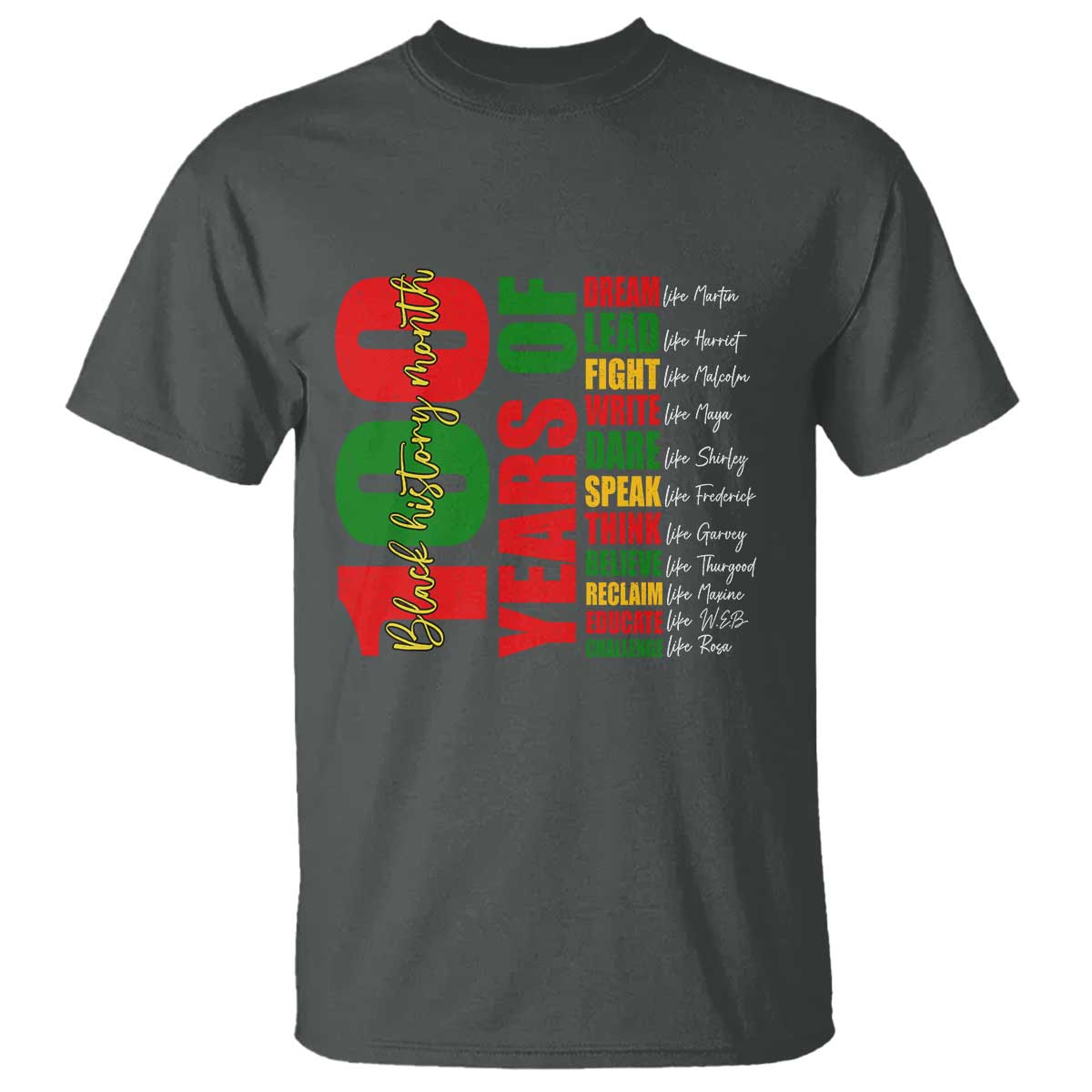 100 Years Of Black History T Shirt African American Historical Figures African American Teacher TS11 Dark Heather Print Your Wear