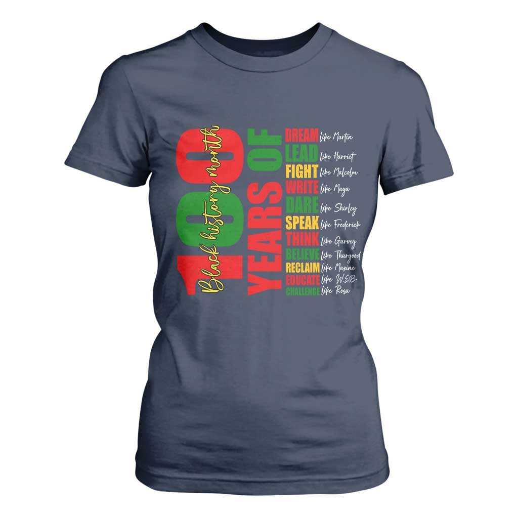100 Years Of Black History T Shirt For Women African American Historical Figures African American Teacher TS11 Navy Print Your Wear