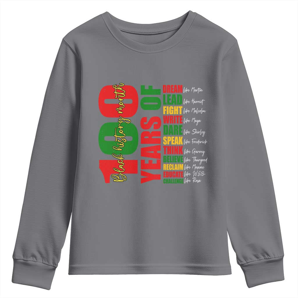 100 Years Of Black History Youth Sweatshirt African American Historical Figures African American Teacher TS11 Charcoal Print Your Wear