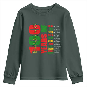 100 Years Of Black History Youth Sweatshirt African American Historical Figures African American Teacher TS11 Dark Forest Green Print Your Wear