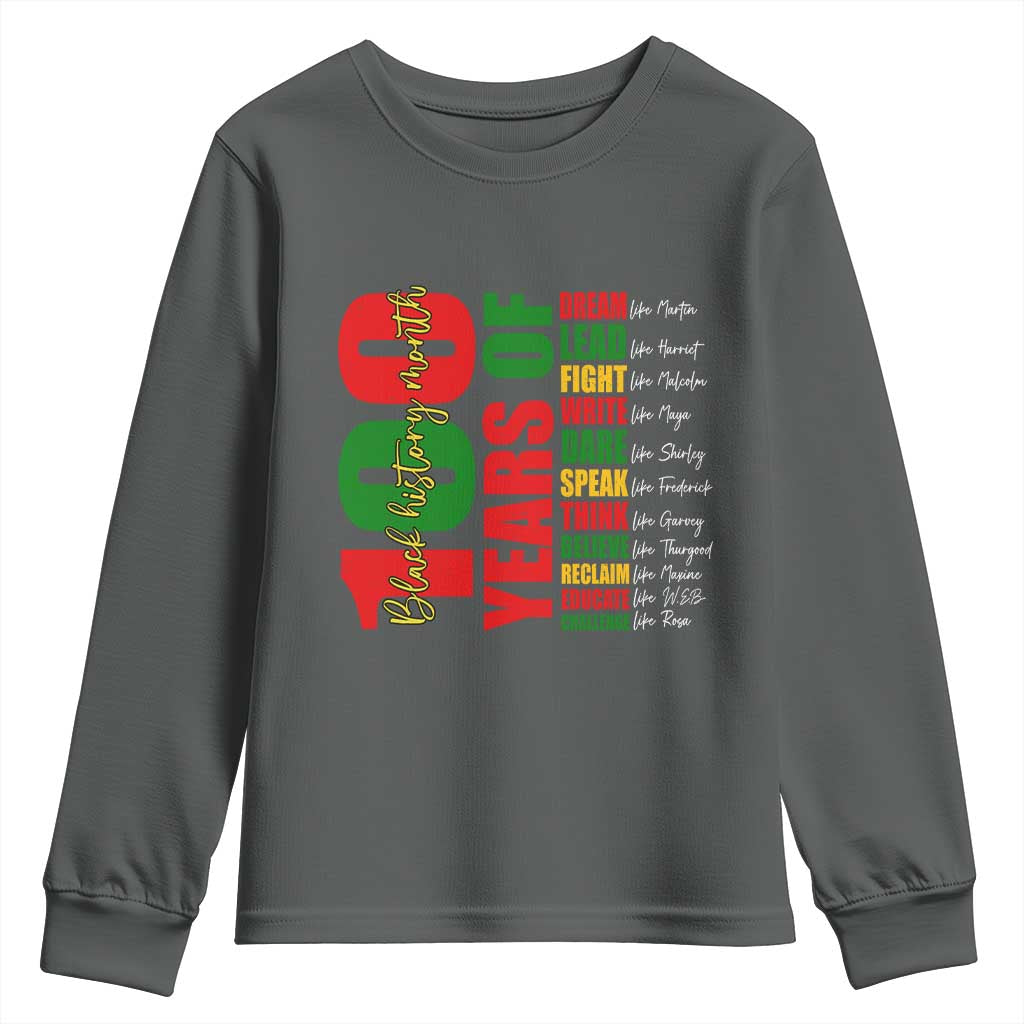 100 Years Of Black History Youth Sweatshirt African American Historical Figures African American Teacher TS11 Dark Heather Print Your Wear