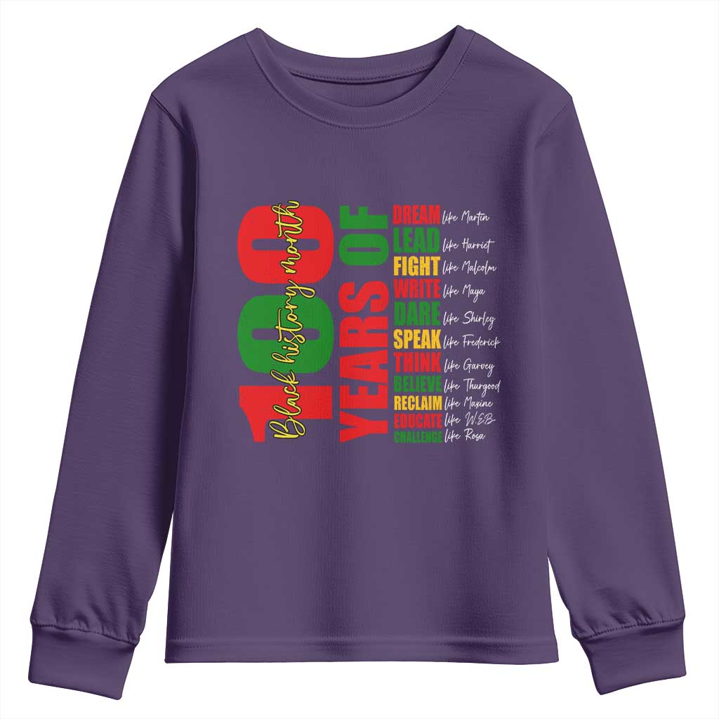 100 Years Of Black History Youth Sweatshirt African American Historical Figures African American Teacher TS11 Purple Print Your Wear
