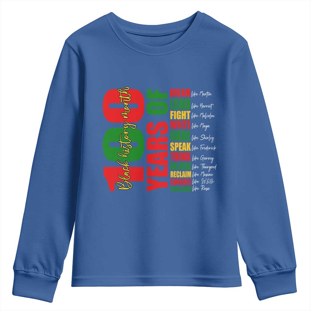 100 Years Of Black History Youth Sweatshirt African American Historical Figures African American Teacher TS11 Royal Blue Print Your Wear