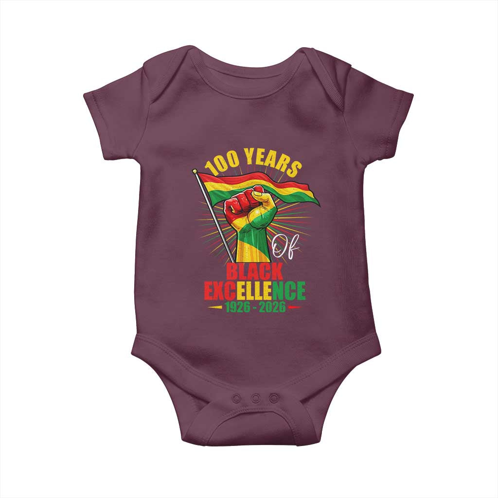 100 Years Of Black Excellence Baby Onesie Centennial Black History Month TS11 Maroon Print Your Wear