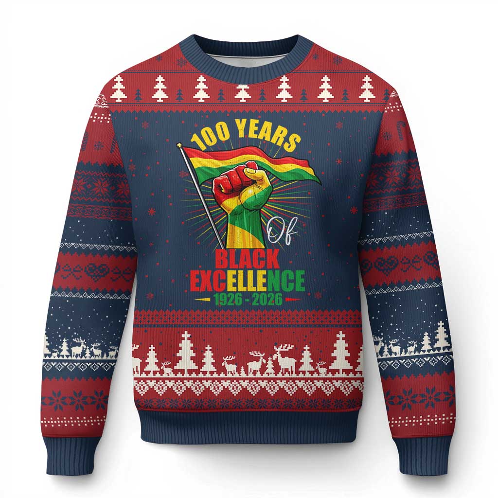 100 Years Of Black Excellence Ugly Christmas Sweater Centennial Black History Month TS11 Navy Red Print Your Wear