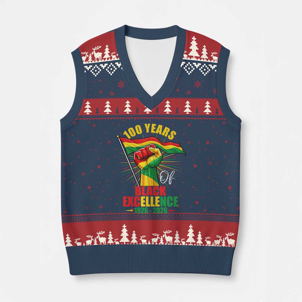 100 Years Of Black Excellence V-Neck Knit Sweater Vest Centennial Black History Month TS11 Navy Red Print Your Wear