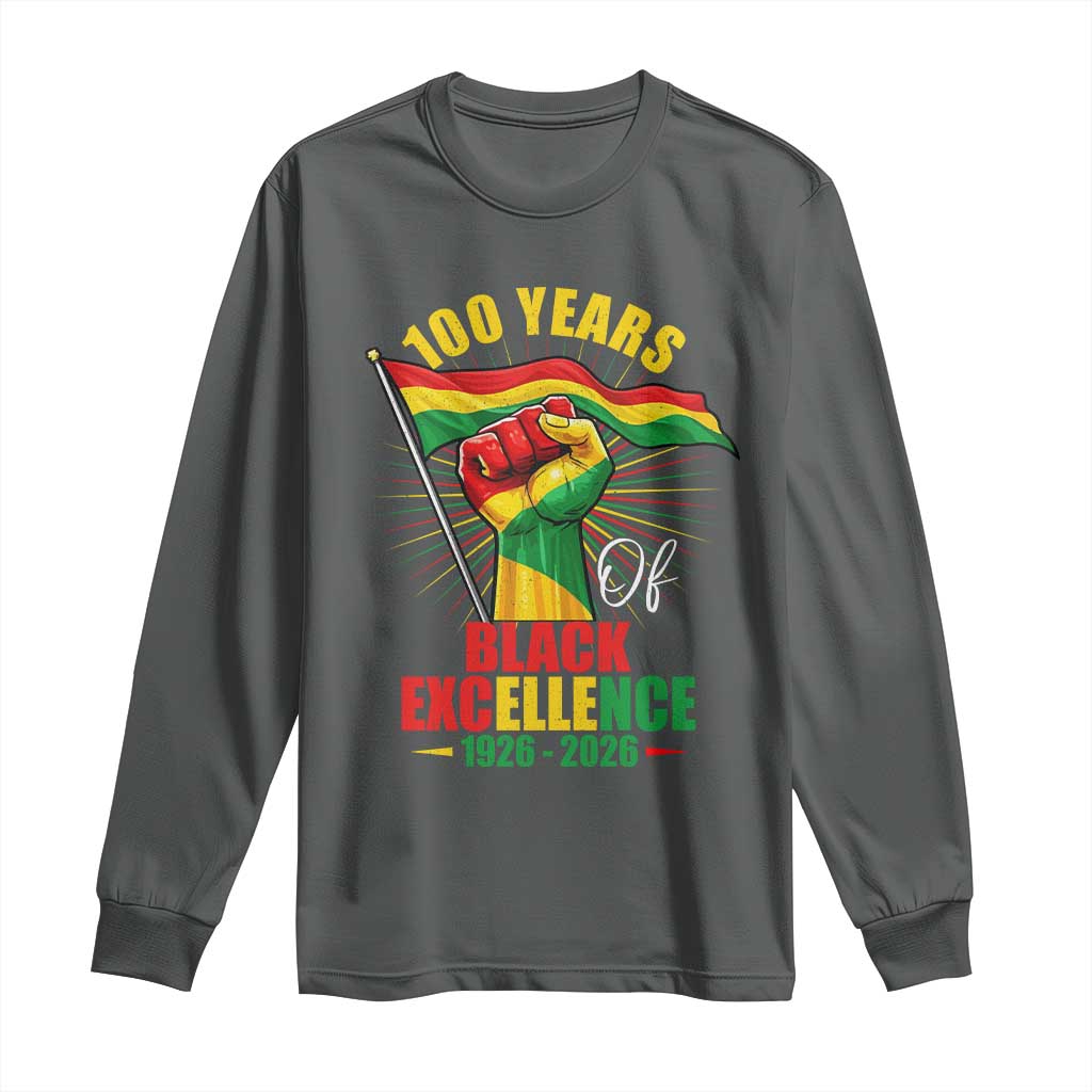 100 Years Of Black Excellence Long Sleeve Shirt Centennial Black History Month TS11 Dark Heather Print Your Wear