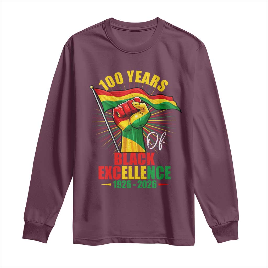 100 Years Of Black Excellence Long Sleeve Shirt Centennial Black History Month TS11 Maroon Print Your Wear
