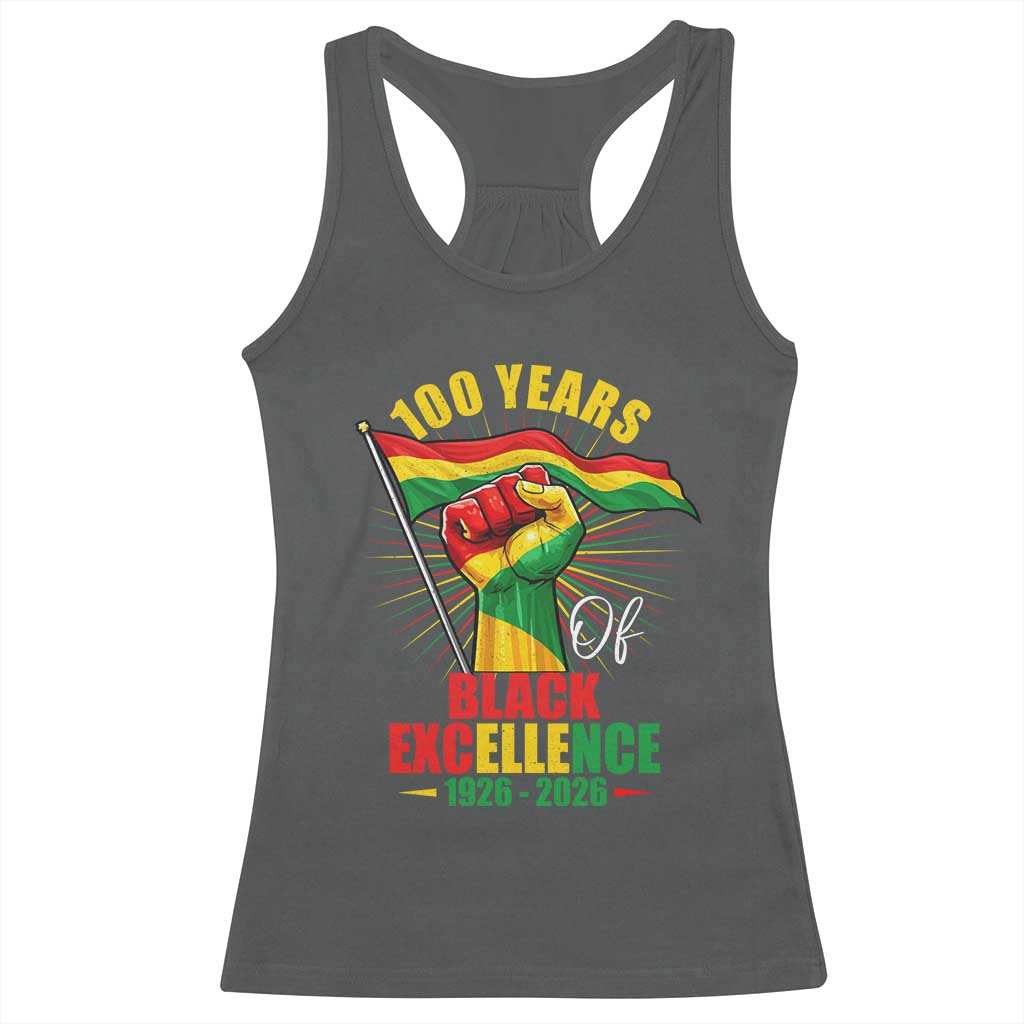 100 Years Of Black Excellence Racerback Tank Top Centennial Black History Month TS11 Dark Heather Print Your Wear