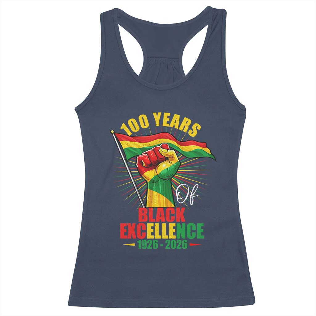 100 Years Of Black Excellence Racerback Tank Top Centennial Black History Month TS11 Navy Print Your Wear