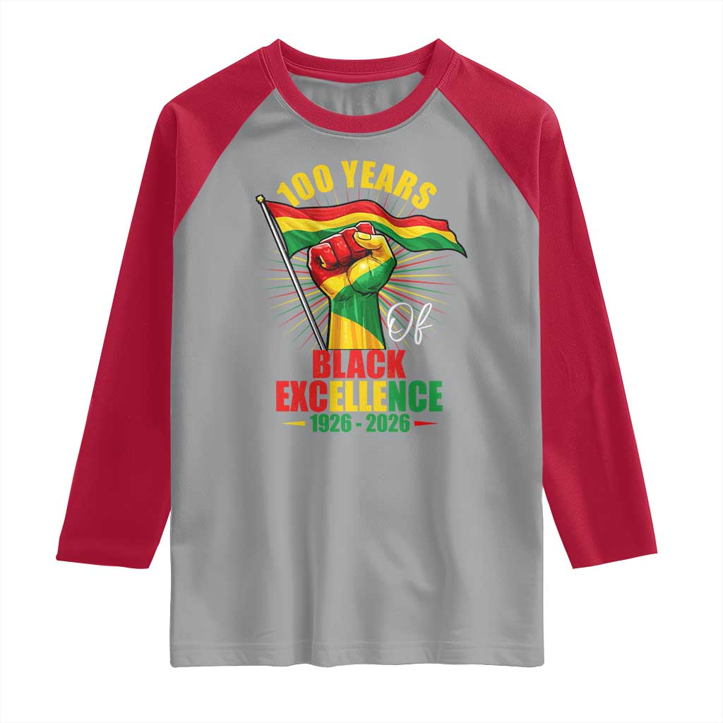 100 Years Of Black Excellence Raglan Shirt Centennial Black History Month TS11 Sport Gray Red Print Your Wear
