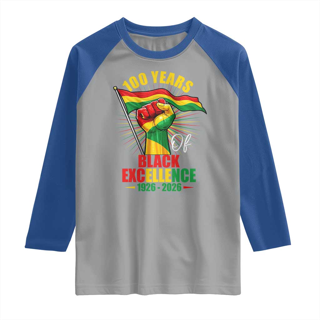 100 Years Of Black Excellence Raglan Shirt Centennial Black History Month TS11 Sport Gray Royal Print Your Wear