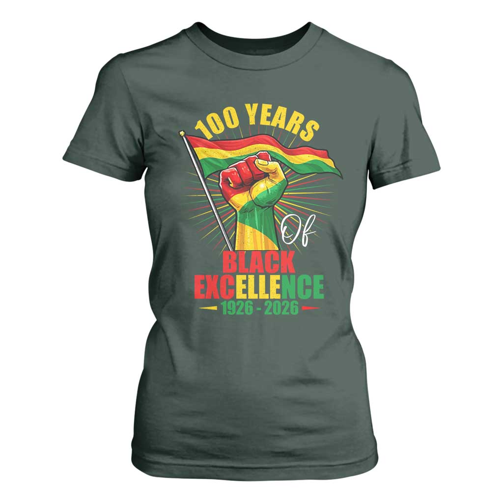 100 Years Of Black Excellence T Shirt For Women Centennial Black History Month TS11 Dark Forest Green Print Your Wear