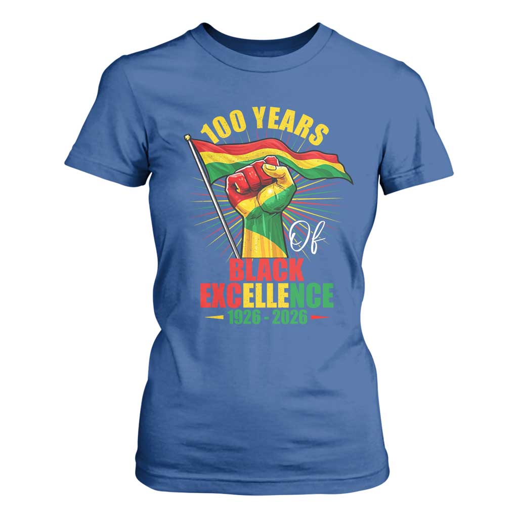100 Years Of Black Excellence T Shirt For Women Centennial Black History Month TS11 Royal Blue Print Your Wear