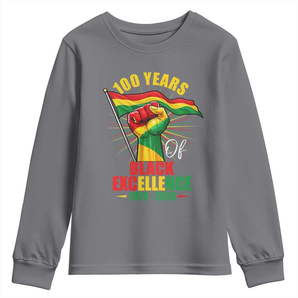 100 Years Of Black Excellence Youth Sweatshirt Centennial Black History Month TS11 Charcoal Print Your Wear
