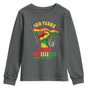 100 Years Of Black Excellence Youth Sweatshirt Centennial Black History Month TS11 Dark Heather Print Your Wear