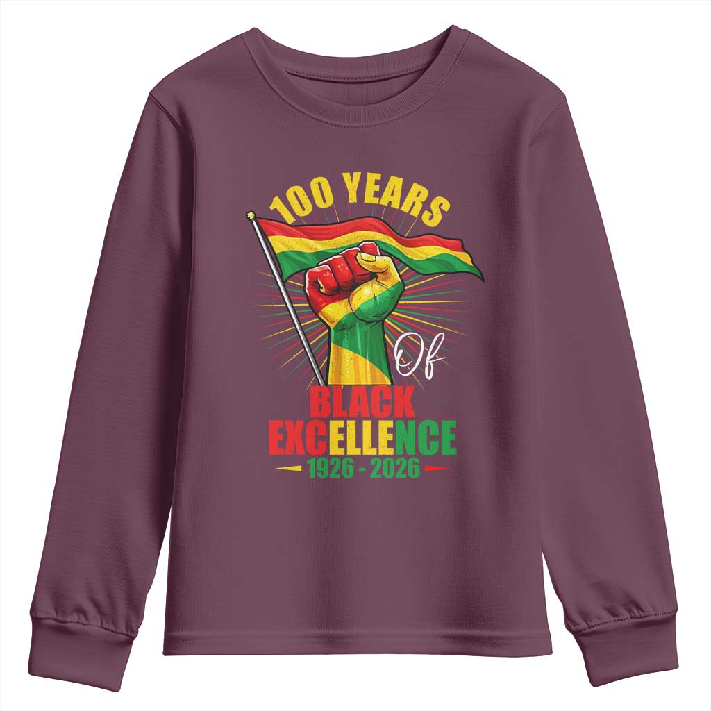 100 Years Of Black Excellence Youth Sweatshirt Centennial Black History Month TS11 Maroon Print Your Wear