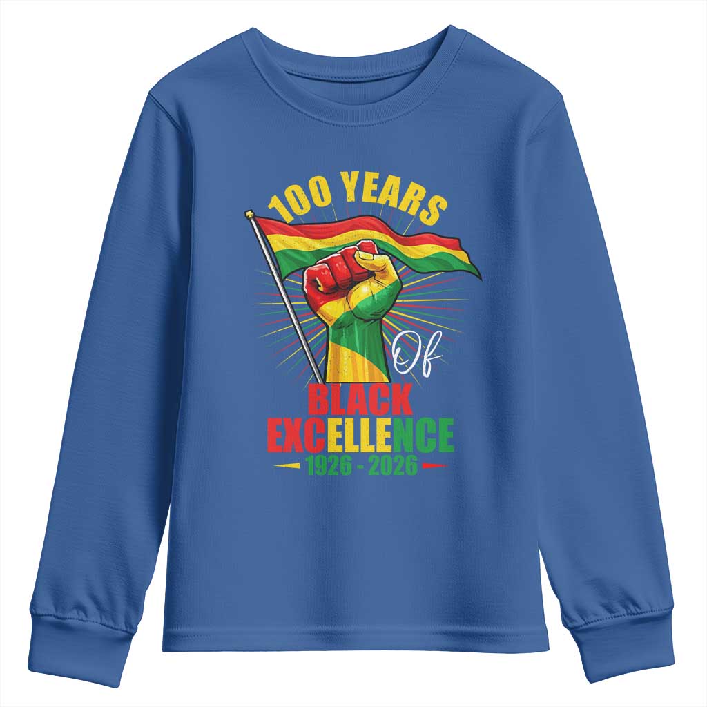 100 Years Of Black Excellence Youth Sweatshirt Centennial Black History Month TS11 Royal Blue Print Your Wear