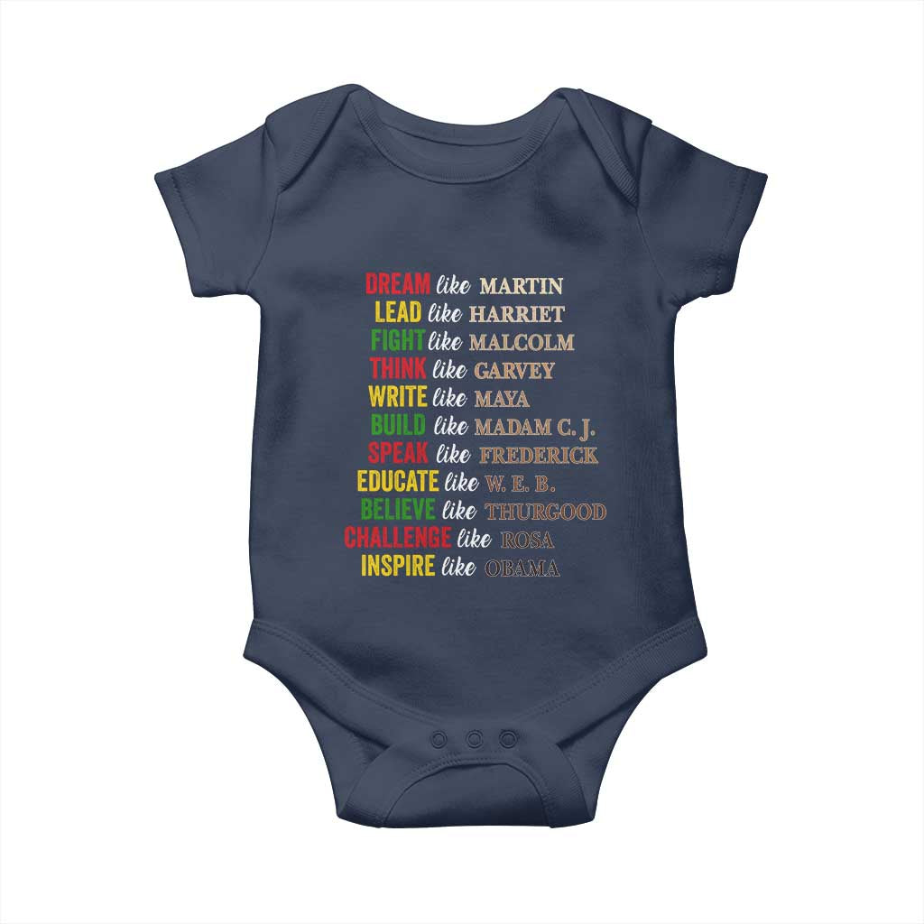 Black History Dream Like Martin Lead Like Harriet Baby Onesie African American Leaders TS11 Navy Print Your Wear