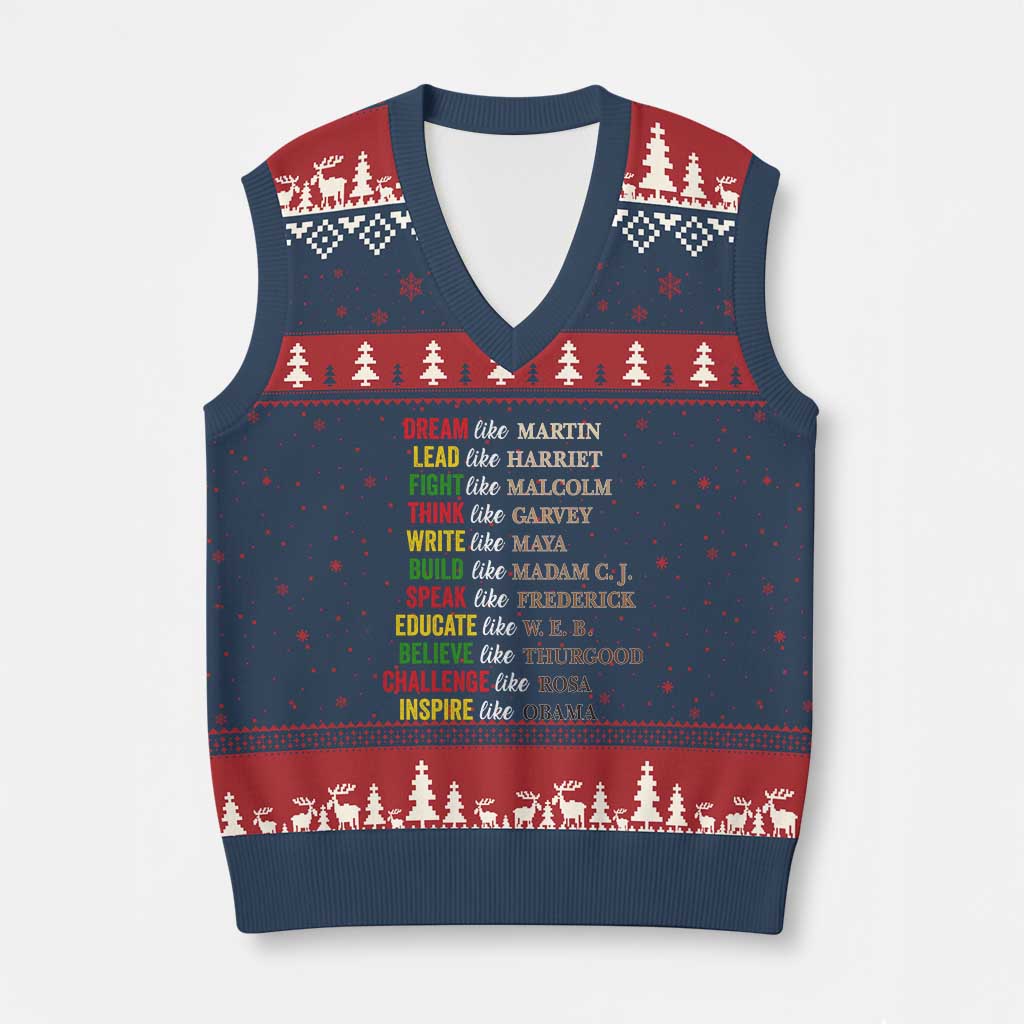 Black History Dream Like Martin Lead Like Harriet V-Neck Knit Sweater Vest African American Leaders TS11 Navy Red Print Your Wear