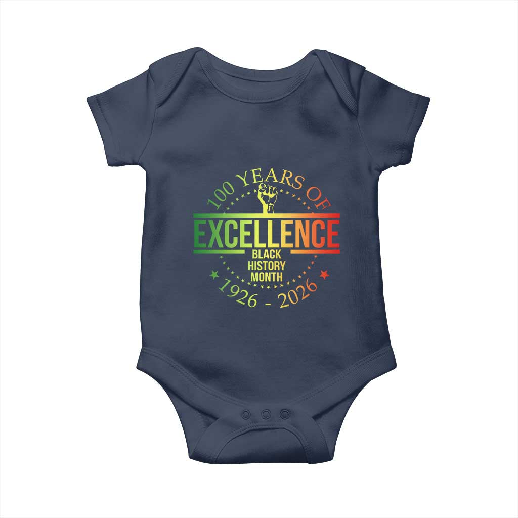 100 Years Of Excellence Black History Month 1926 2026 Baby Onesie TS11 Navy Print Your Wear