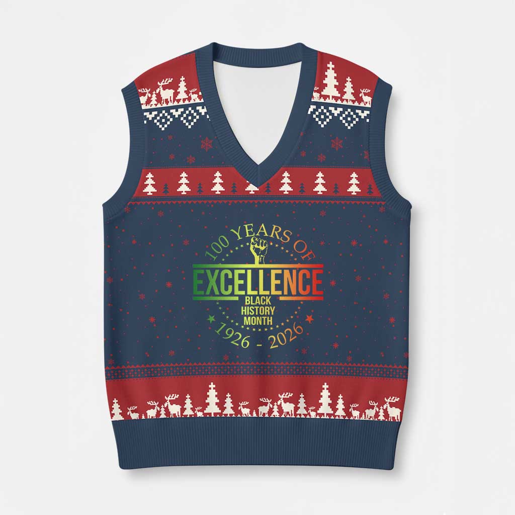 100 Years Of Excellence Black History Month 1926 2026 V-Neck Knit Sweater Vest TS11 Navy Red Print Your Wear
