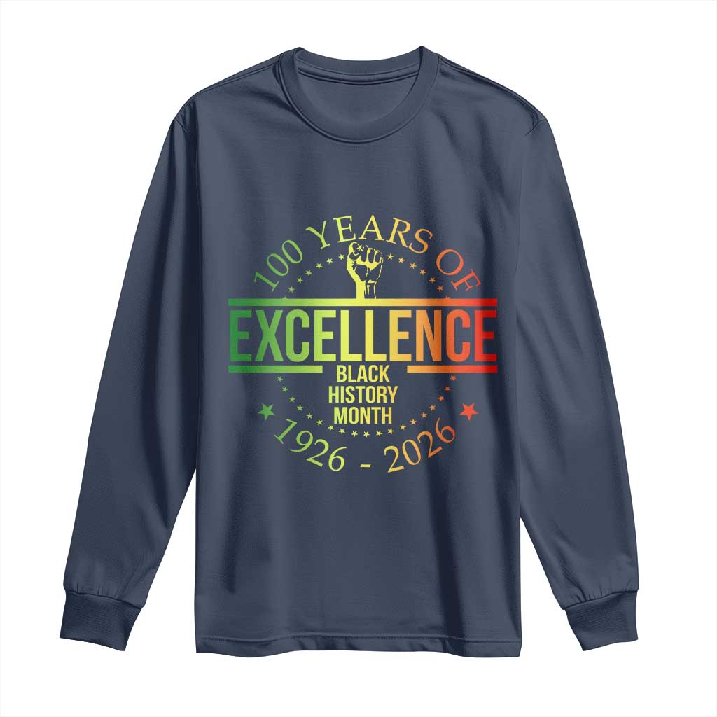 100 Years Of Excellence Black History Month 1926 2026 Long Sleeve Shirt TS11 Navy Print Your Wear