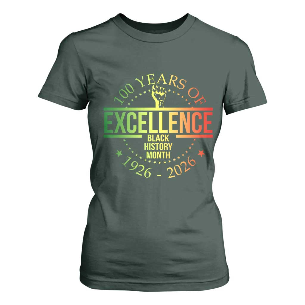 100 Years Of Excellence Black History Month 1926 2026 T Shirt For Women TS11 Dark Forest Green Print Your Wear